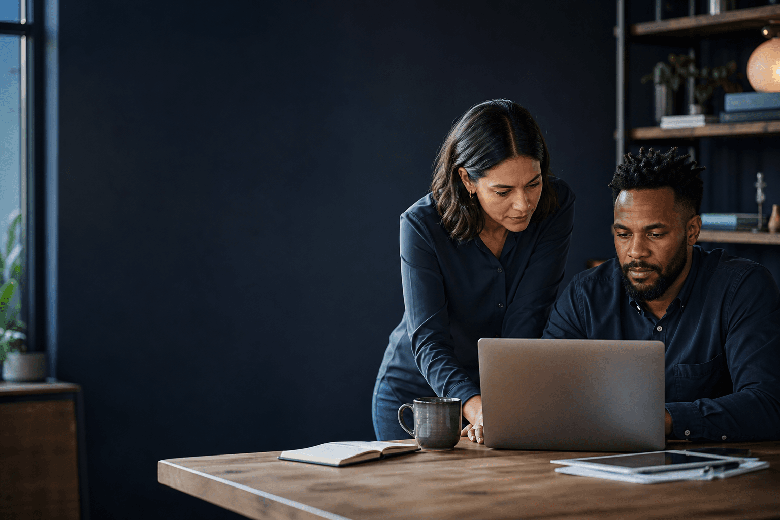 SEO consultant and small business owner reviewing a website audit