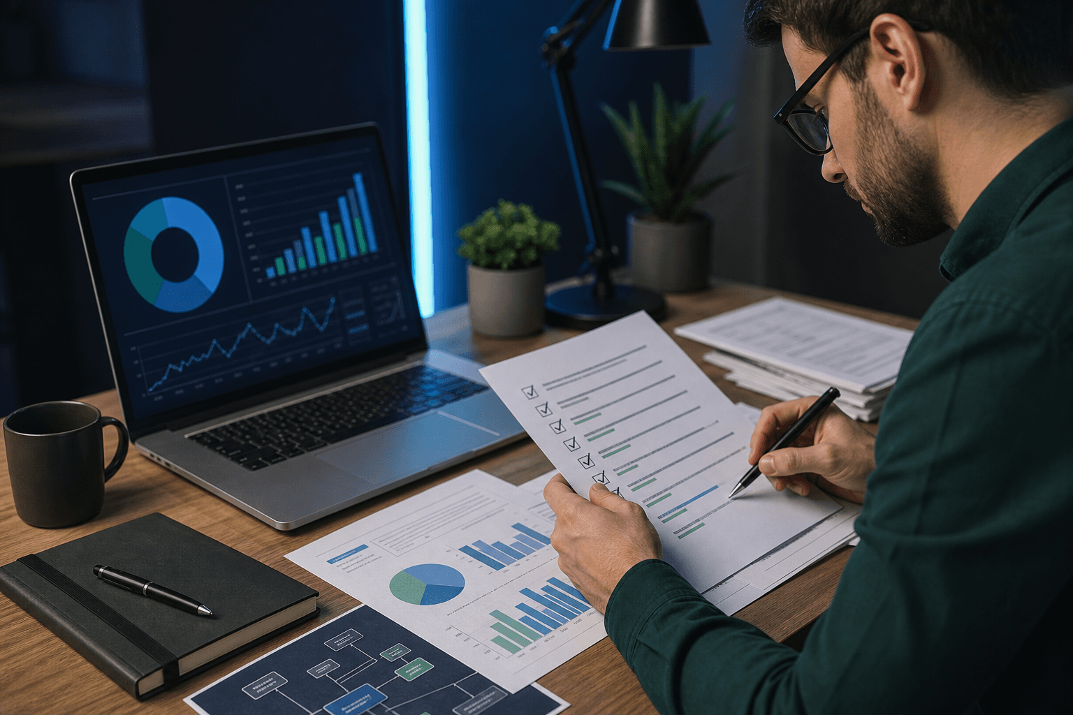 Calendrier éditorial en mosaïque où chaque sujet occupe une intention distincte, doublons visuellement fusionnés avant publication, style infographie premium sans mots