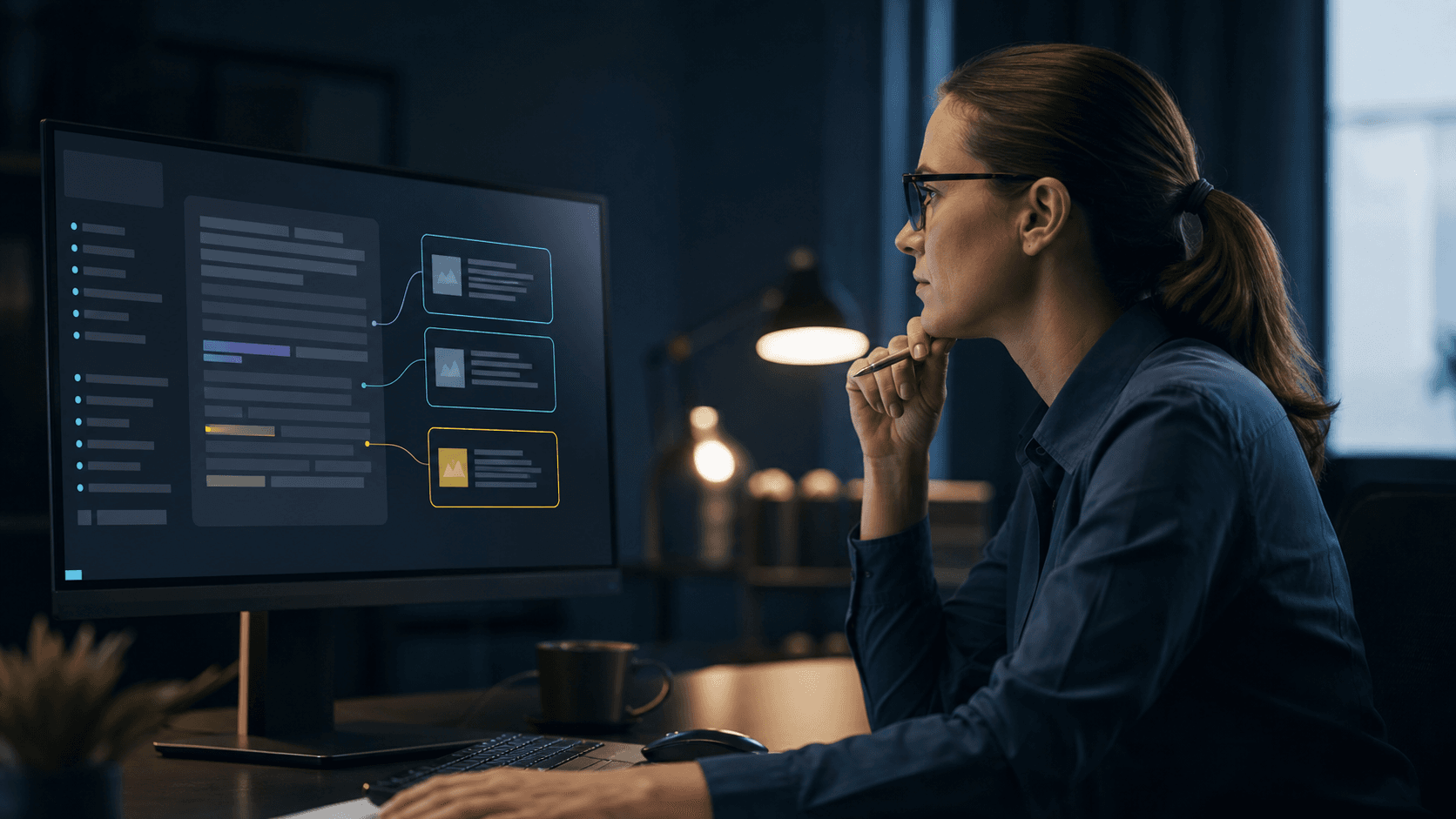 Éditeur vérifiant un article SEO assisté par intelligence artificielle