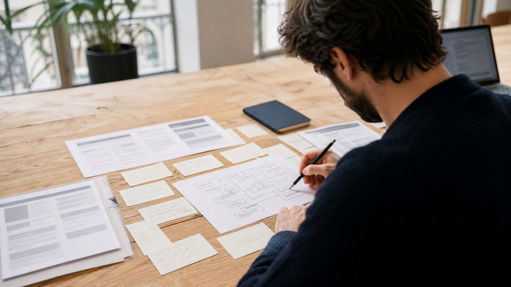 Consultant SEO analysant des indicateurs de recherche et une strategie de contenu