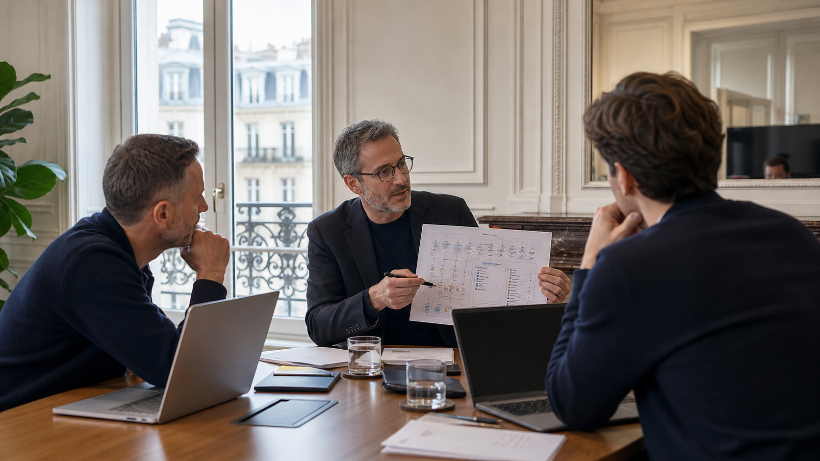 Consultant SEO à Paris présentant un cadrage de mission à une équipe marketing